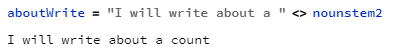 Code resulting in the phrase, “I will write about a count”