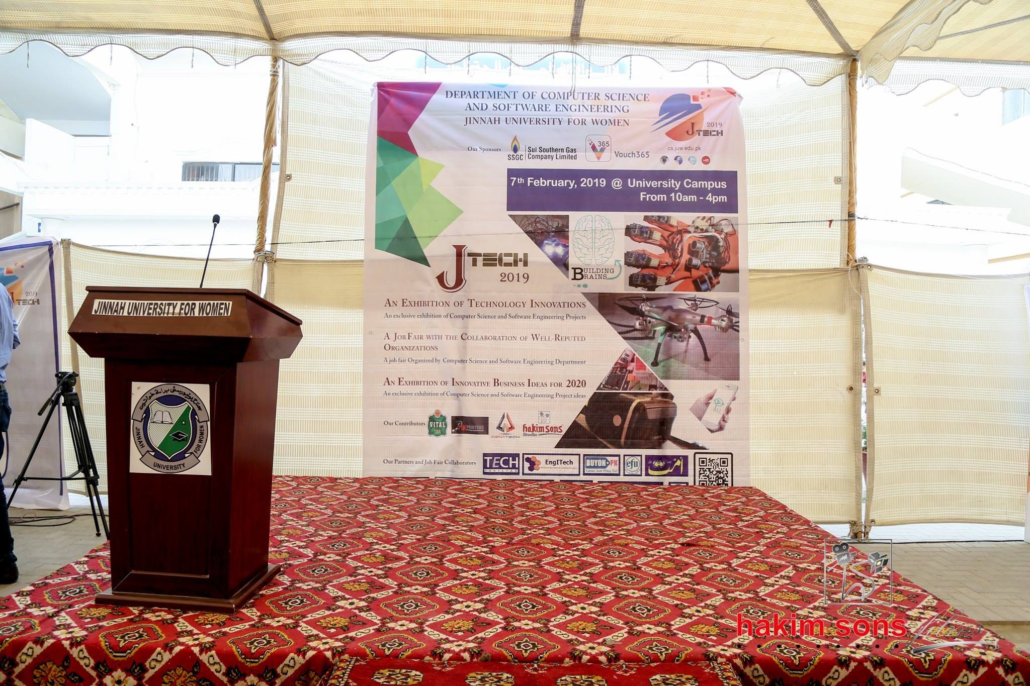 Stage and Podium for JTech 2019 at Jinnah University for Women (JUW), Karachi