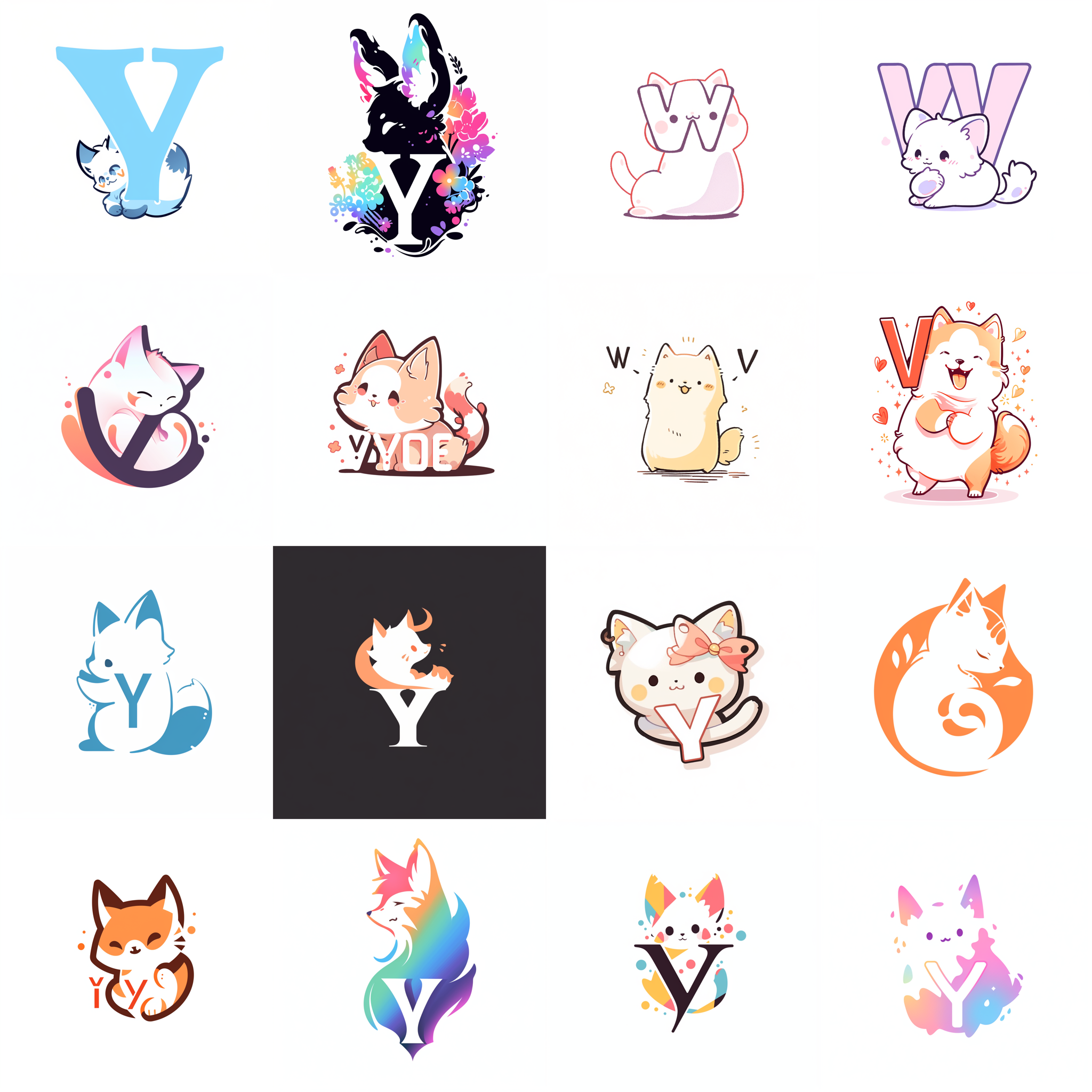 Midjourney logo design of cat and letter W and Y, using — niji 5
