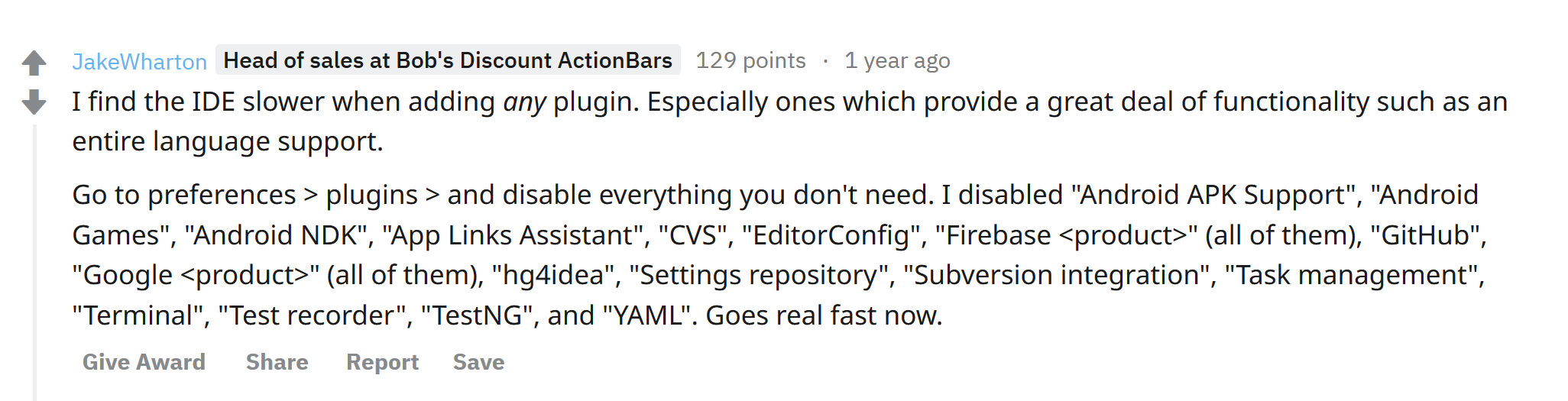 A [comment from Jake Wharton](https://www.reddit.com/r/androiddev/comments/7sxhig/android_studio_slower_when_using_kotlin/dt88pgn) on a [post on Reddit](https://www.reddit.com/r/androiddev/comments/7sxhig/android_studio_slower_when_using_kotlin/)