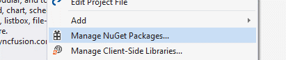 Choose the Manage NuGet Packages option