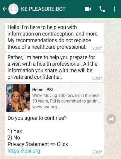 Landing message and consent question