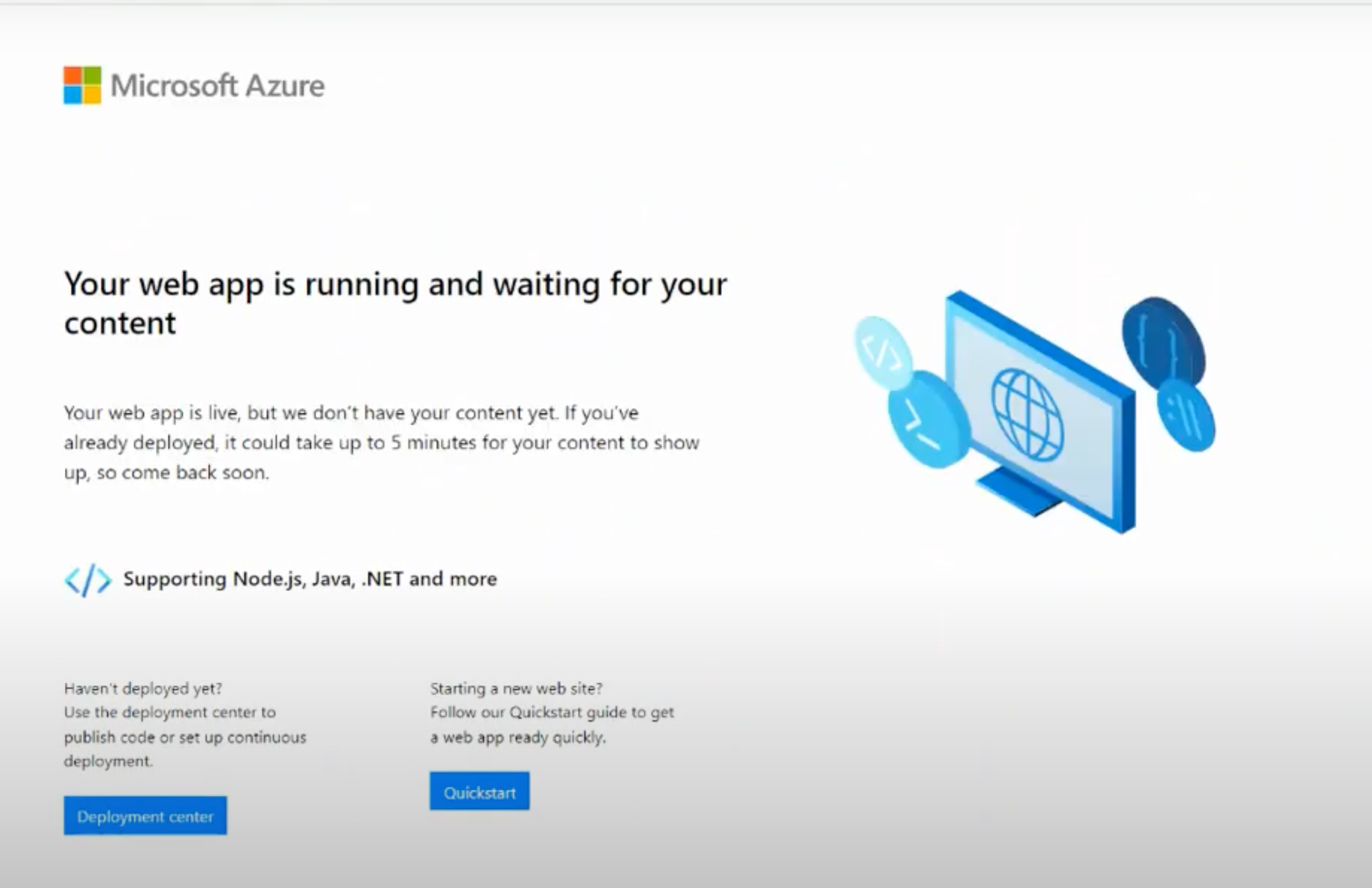 Figure 1.8 Initial App Service View | How to deploy React App in Azure