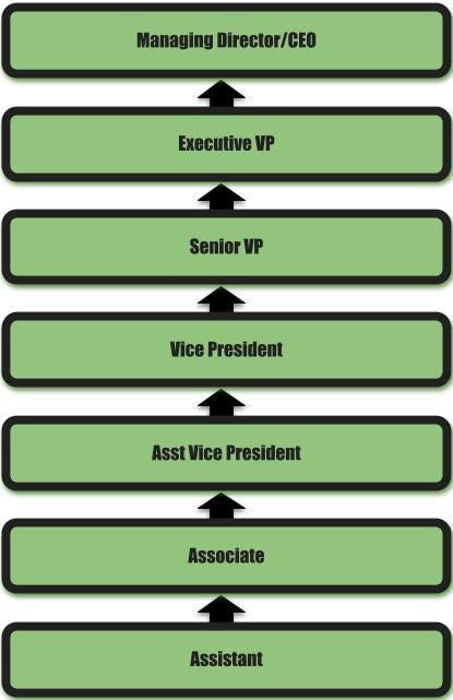 A Typical org hierarchy chart showing the positions in an organization