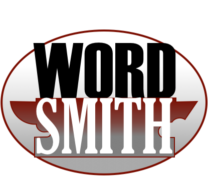 An oval logo containing a profile image of an anvil, with the words “WordSmith” superimposed over it. The “Word” appears to be resting upon the anvil.