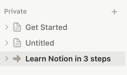 Screenshot of ‘Learn Notion in 2 Steps’ page in my sidebar