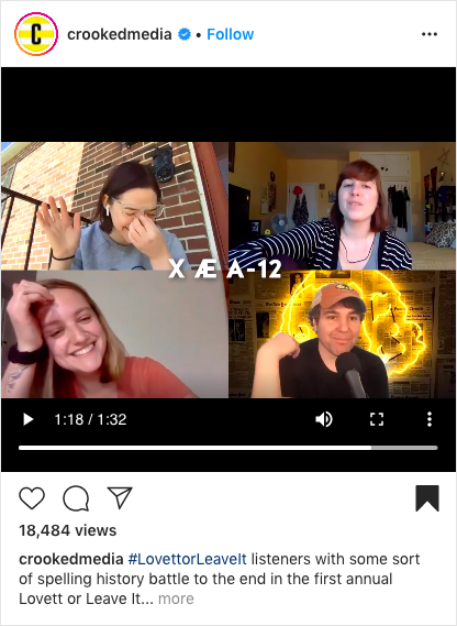 Image of Jon Lovett and three women who are listeners of Lovett or Leave It playing a spelling bee