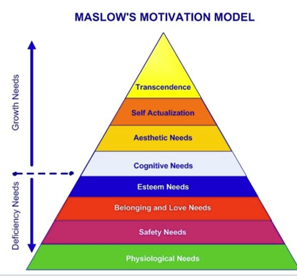 The levels of human needs in the cone of hierarchy as defined by Maslow