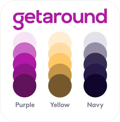 Getaround’s Purple, Yellow and Navy main colors variations