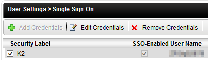 K2 Workspace - User Settings - SSO - Remove Credentials