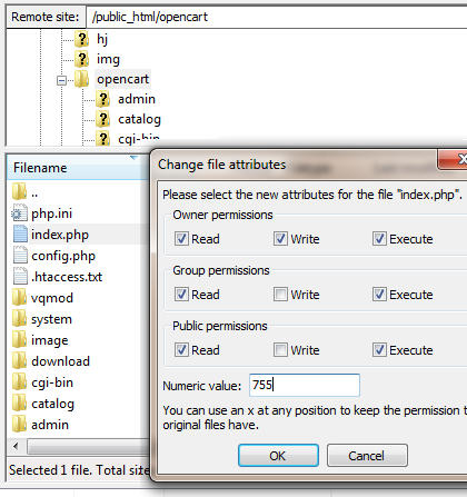 OpenCart file permission 