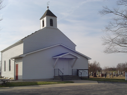 Caption: Recent picture of Salem United Church of Christ in Moniteau County, established in 1848.