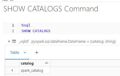 SHOW CATALOGS command example
