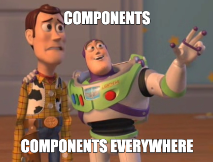Buzz Lightyear telling Woody about React’s reliance on components to design amazing apps