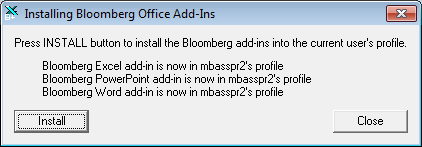 Install Bloomberg Office add-ins screen