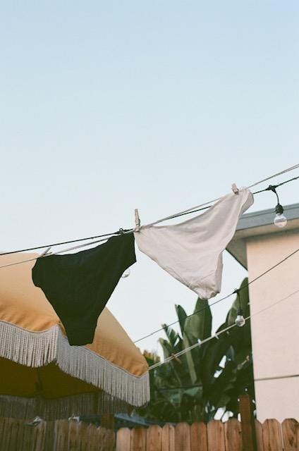KENT GOTS certified organic cotton underwear hung up on clothing line to air dry.
