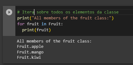 Loop for para gerar a representação como string de cada elemento ou variável na classe