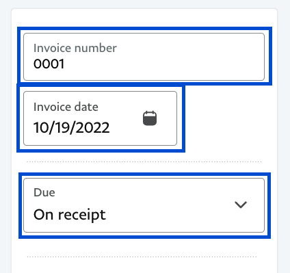 Screenshot of Invoice Parameters