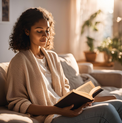 An image of a girl reading a book in daytime generated by ‘Canva’