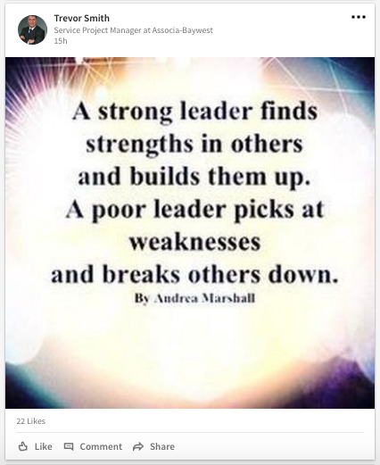 Example post of a leadership quote on LinkedIn feed