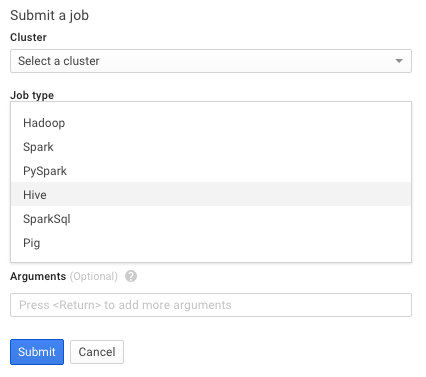 cloud dataproc job type