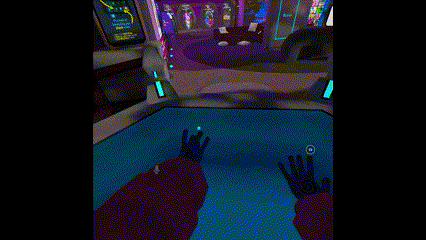 Moving around in VRChat by holding and moving the hand forward to move accordingly.