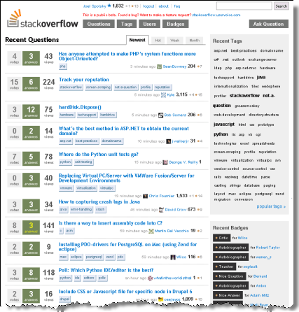 Screenshot of Stack Overflow from launch blog entry