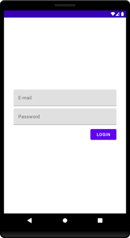 Screenshot of the login page of an Android app with two input fields, e-mail and password, and one button with the text “Login”.