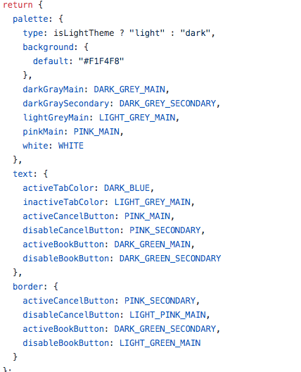 screen shot of a code snippet containing an app’s theme object