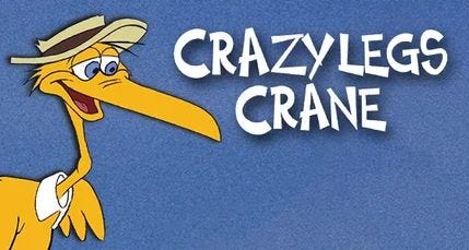Original-Bild der amerikanischen Comic-Serie “Crazy Legs Crane” — im Deutschen als “Kranich Krummbein und die Drachenlibelle” im TV