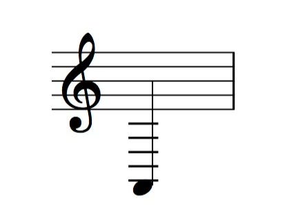 Musical note A written in treble clef