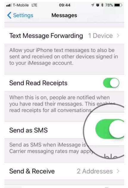 setting up imessage and sms on ios