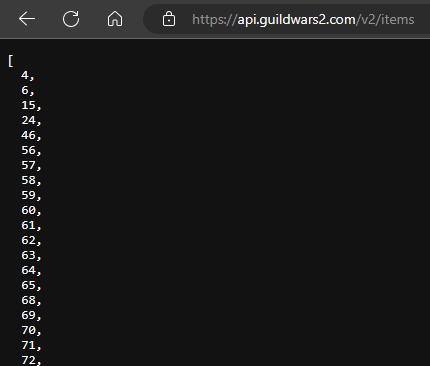 Screenshot of item IDs from GW2.