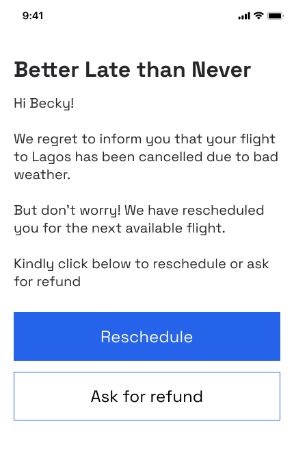 Flight cancellation copy for an airline