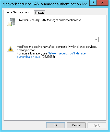 Network security: Lan Manager authentication level