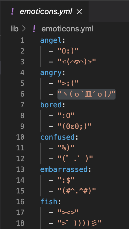A list of emoticons written in YAML style