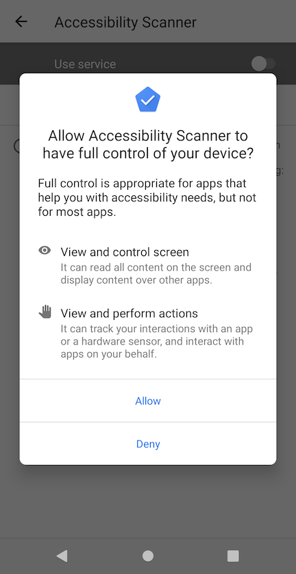 Screenshot of an Android accessibility permission request