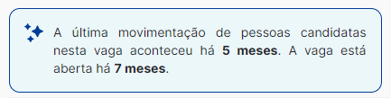 Texto do Gupy dizendo: A última movimentação de pessoas candidatas nesta vaga aconteceu há 5 meses. A vaga está aberta há 7 meses.