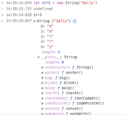 declaration of str5 using new String() constructor function