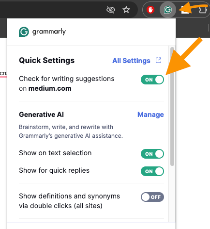 Deactivating a certain page for Grammarly