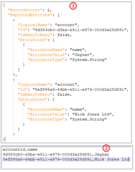 Sample data output from CDS Data Migrator