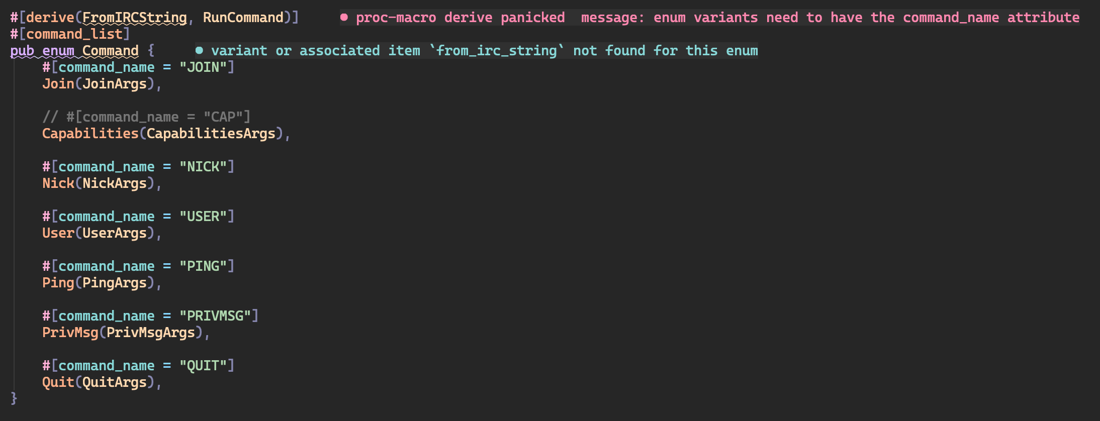 We have intentionally commented out the command_name attribute on a variant