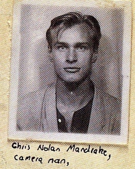 Black and white polaroid of young Christopher Nolan