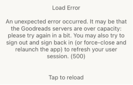 An example of an error message from Goodreads.com