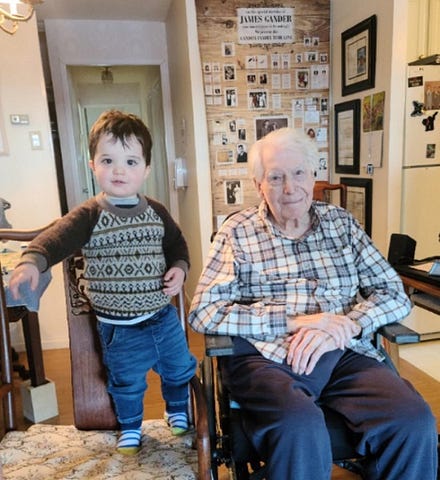 A great-grandson with his great-granddad