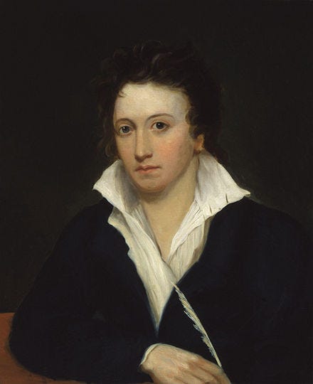 Portrait of Percy Bysshe Shelley made by Alfred Clint in 1819