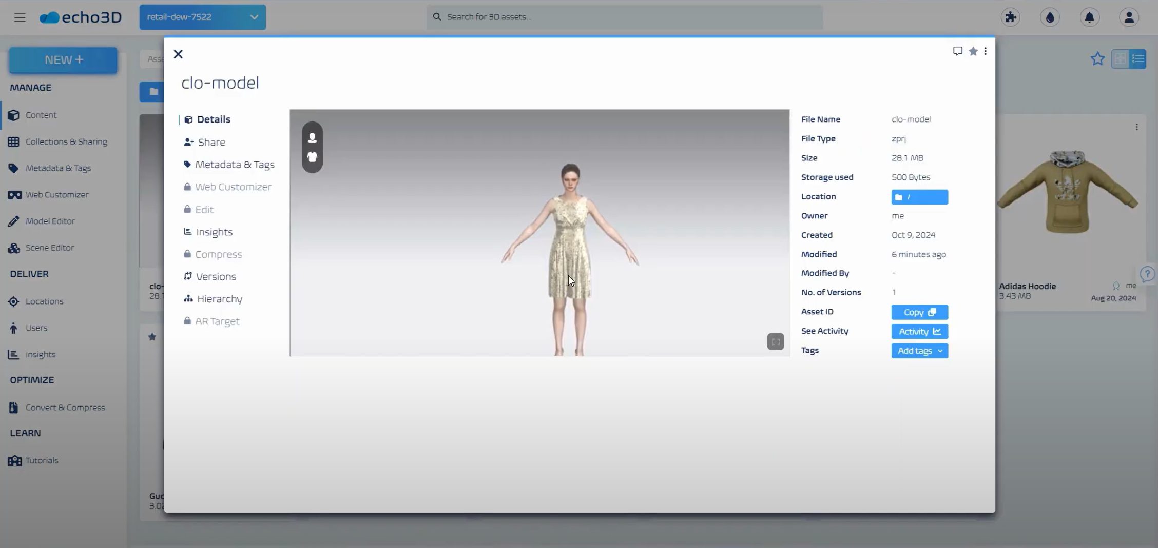 echo3D natively supports CLO3D file format