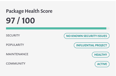 snyk.io report on falcon. Package health score: 97/10
 Security: No known security issues
 Popularity: Influential project
 Maintenance: Healthy
 Community: Active