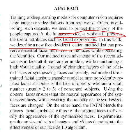 DE-IDENTIFICATION WITHOUT LOSING FACES