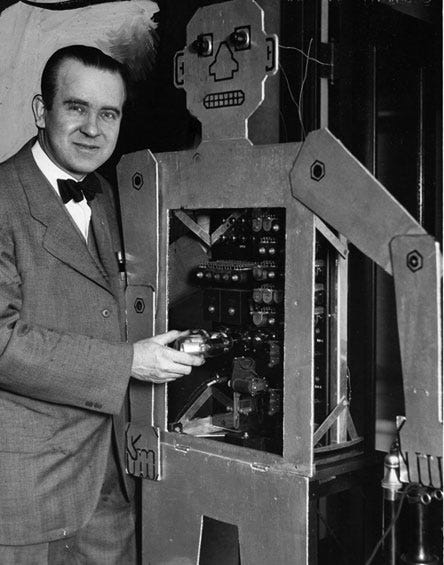 Engineer Roy Wensley with his invention Herbert Televox